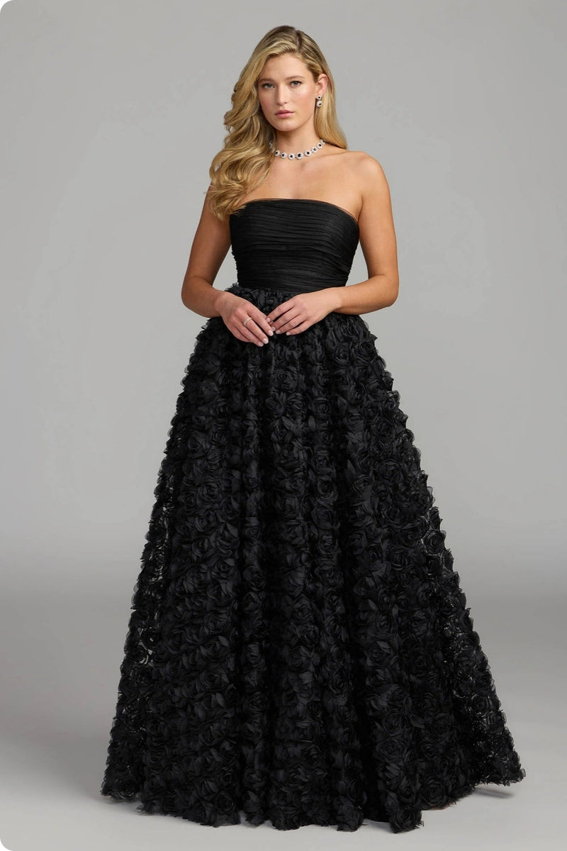 27783-Black Strapless 3D Rosette Ball Gown polyester evening-gowns by Mac Duggal in black for women in Singapore