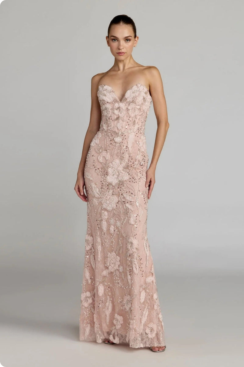 21283-Pink Embellished Lace Strapless Sweetheart Gown polyester evening-gowns by Mac Duggal in white for women in Singapore