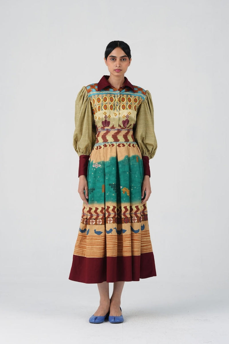 Aida Dress-Fresco satin dress by CORD in multi-color for women in Singapore