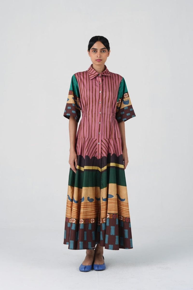 Amrai Dress-Fresco satin dress by CORD in multi-color for women in Singapore