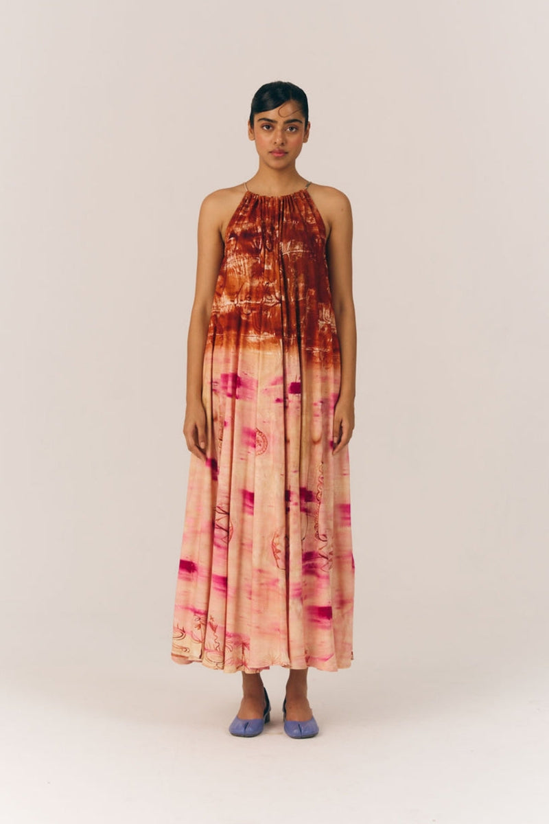 Circle Long Dress-Sai moss dress by CORD in multi-color for women in Singapore