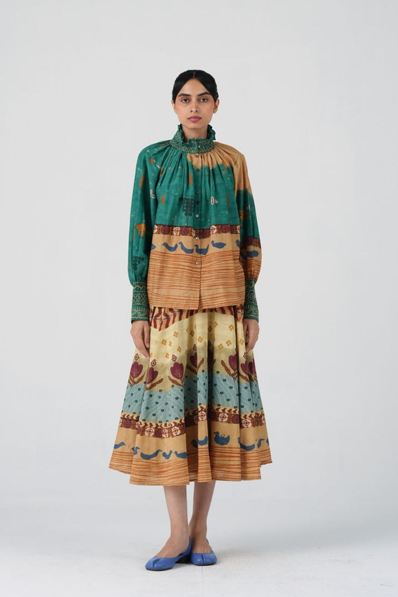 Farmer Set-Fresco cotton silk co-ord set by CORD in multi-color for women in Singapore