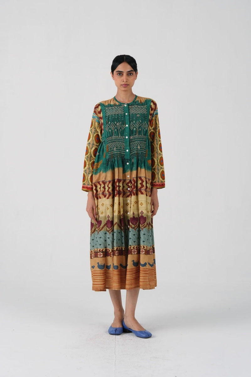 Frida Dress-Fresco cotton silk dress by CORD in multi-color for women in Singapore