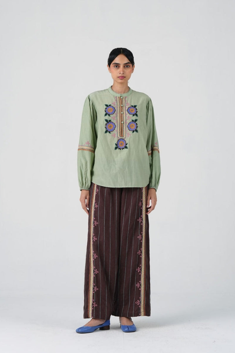 Jane Set-Blue Marigold cotton silk, linen co-ord set by CORD in multi-color for women in Singapore