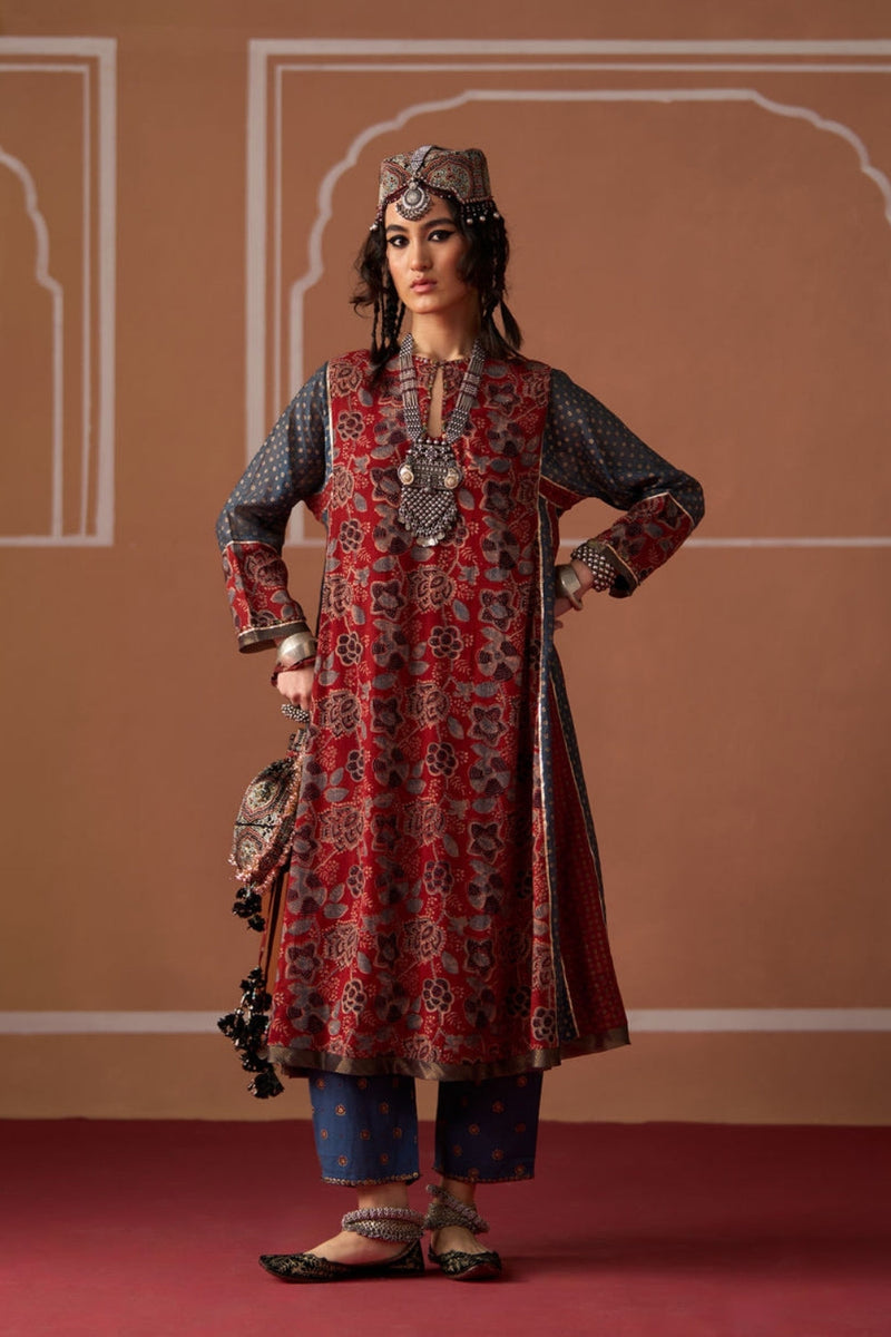 Arohi Kurti chanderi kurta/kurta set by SWATTI KAPOOR in rust, blue for women in Singapore