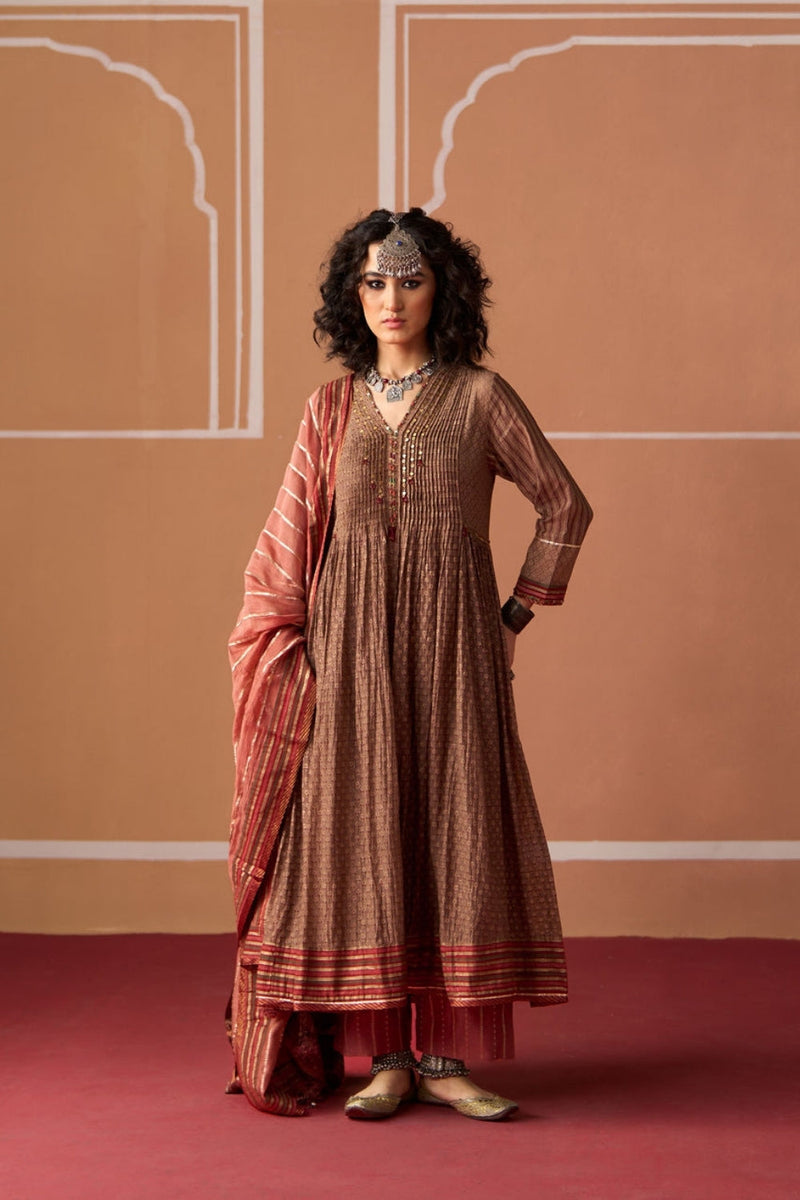 Moira Kurta chanderi kurta/kurta set by SWATTI KAPOOR in grey, rust for women in Singapore