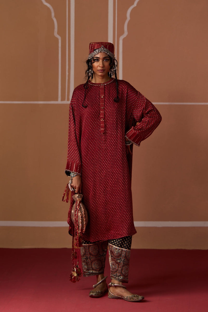 Zeba Shirt chanderi blouse by SWATTI KAPOOR in rust for women in Singapore