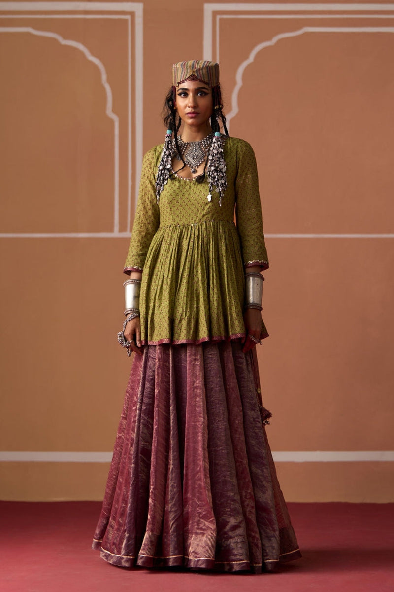 Ojas Skirt chanderi indo-western by SWATTI KAPOOR in plum, purple for women in Singapore