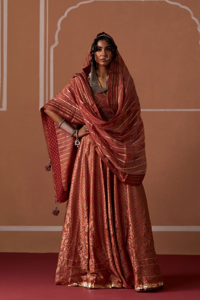 Saira Skirt silk indo-western by SWATTI KAPOOR in peach for women in Singapore