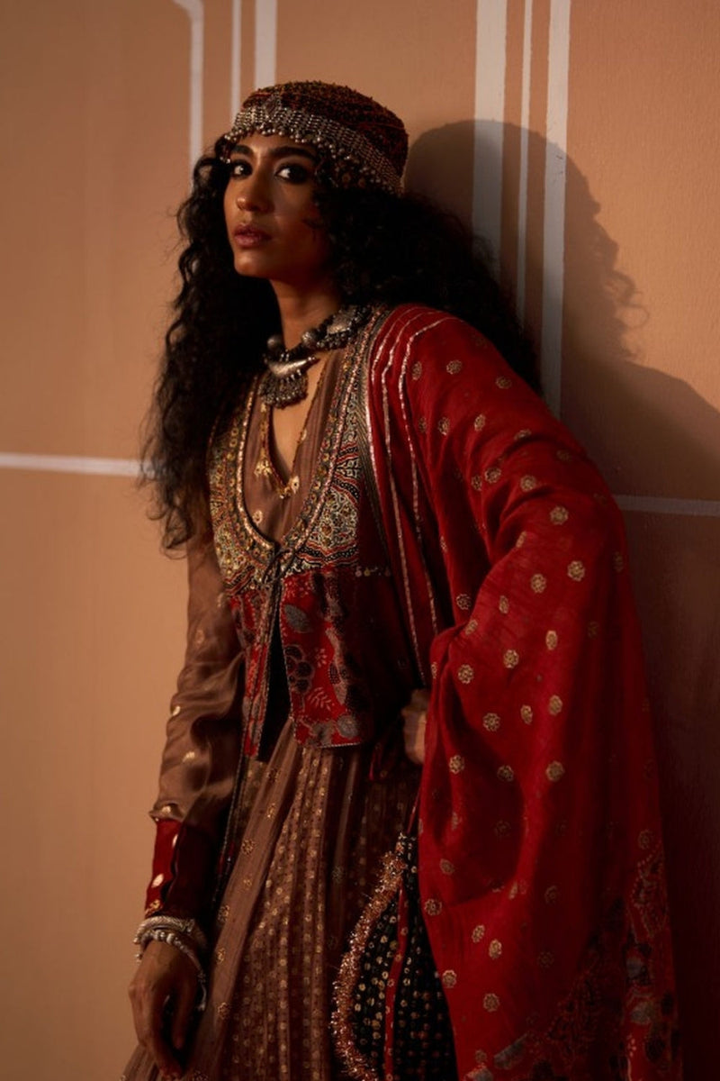 Fari Dupatta chanderi dupatta by SWATTI KAPOOR in rust for women in Singapore