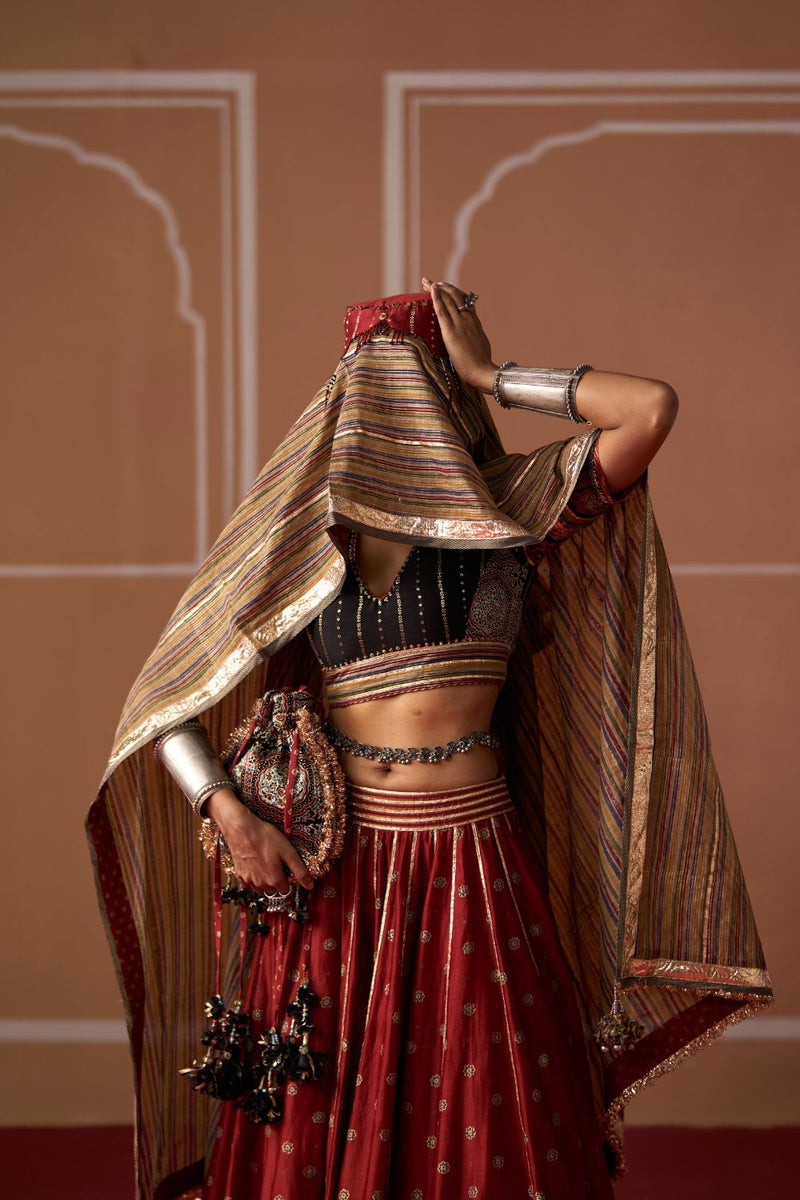 Niviya Dupatta chanderi dupatta by SWATTI KAPOOR in multi-color stripe for women in Singapore