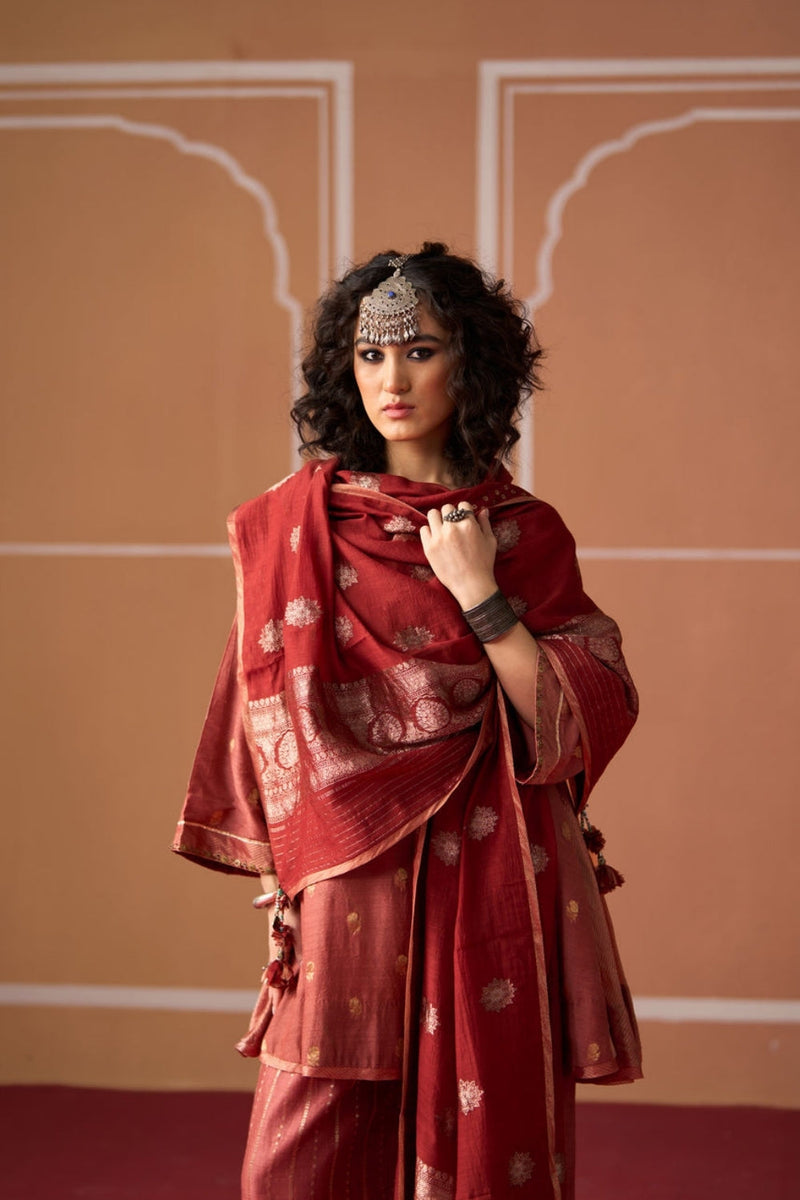 Yash Dupatta banarasi dupatta by SWATTI KAPOOR in rust for women in Singapore