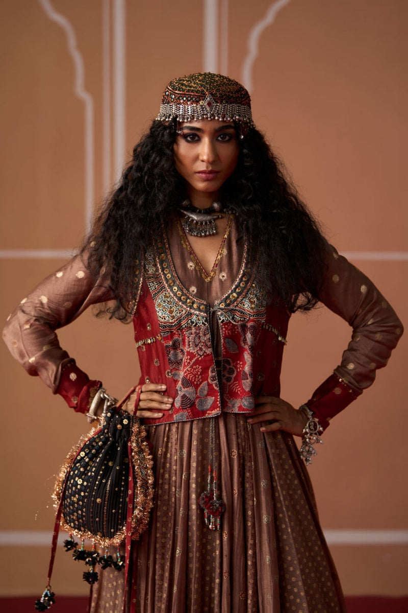 Nakul Gilet chanderi indo-western by SWATTI KAPOOR in multi-color for women in Singapore