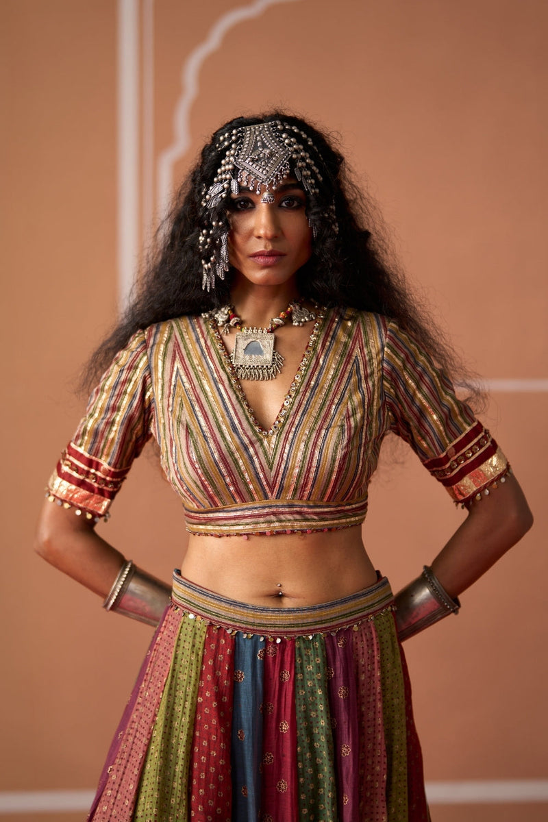 Rumi Blouse chanderi blouse by SWATTI KAPOOR in multi-color stripe for women in Singapore