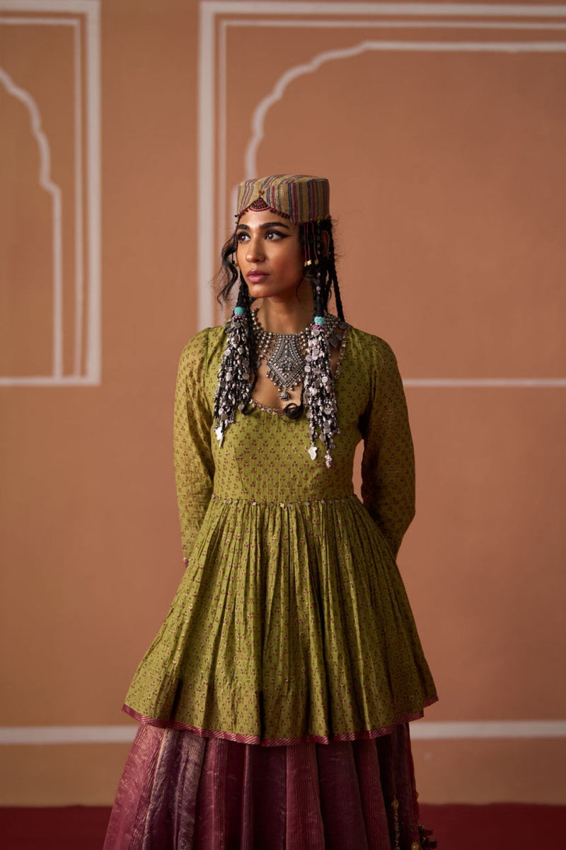 Rida Top chanderi blouse by SWATTI KAPOOR in green for women in Singapore