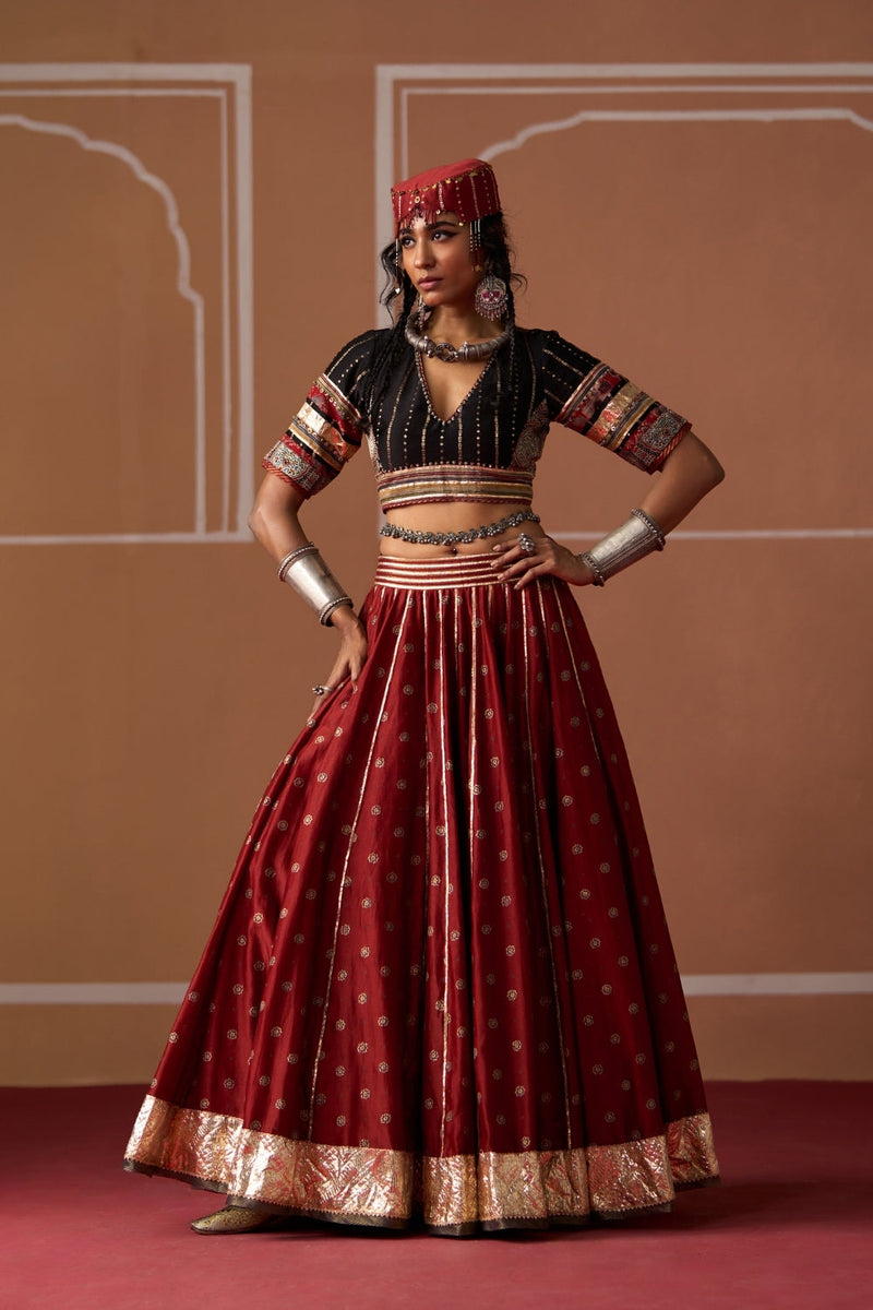 Kesar Skirt chanderi indo-western by SWATTI KAPOOR in rust for women in Singapore