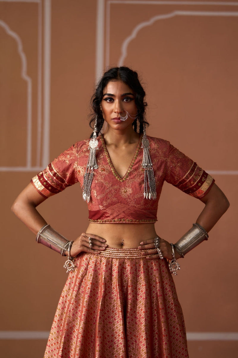 Ashna Blouse silk blouse by SWATTI KAPOOR in peach for women in Singapore