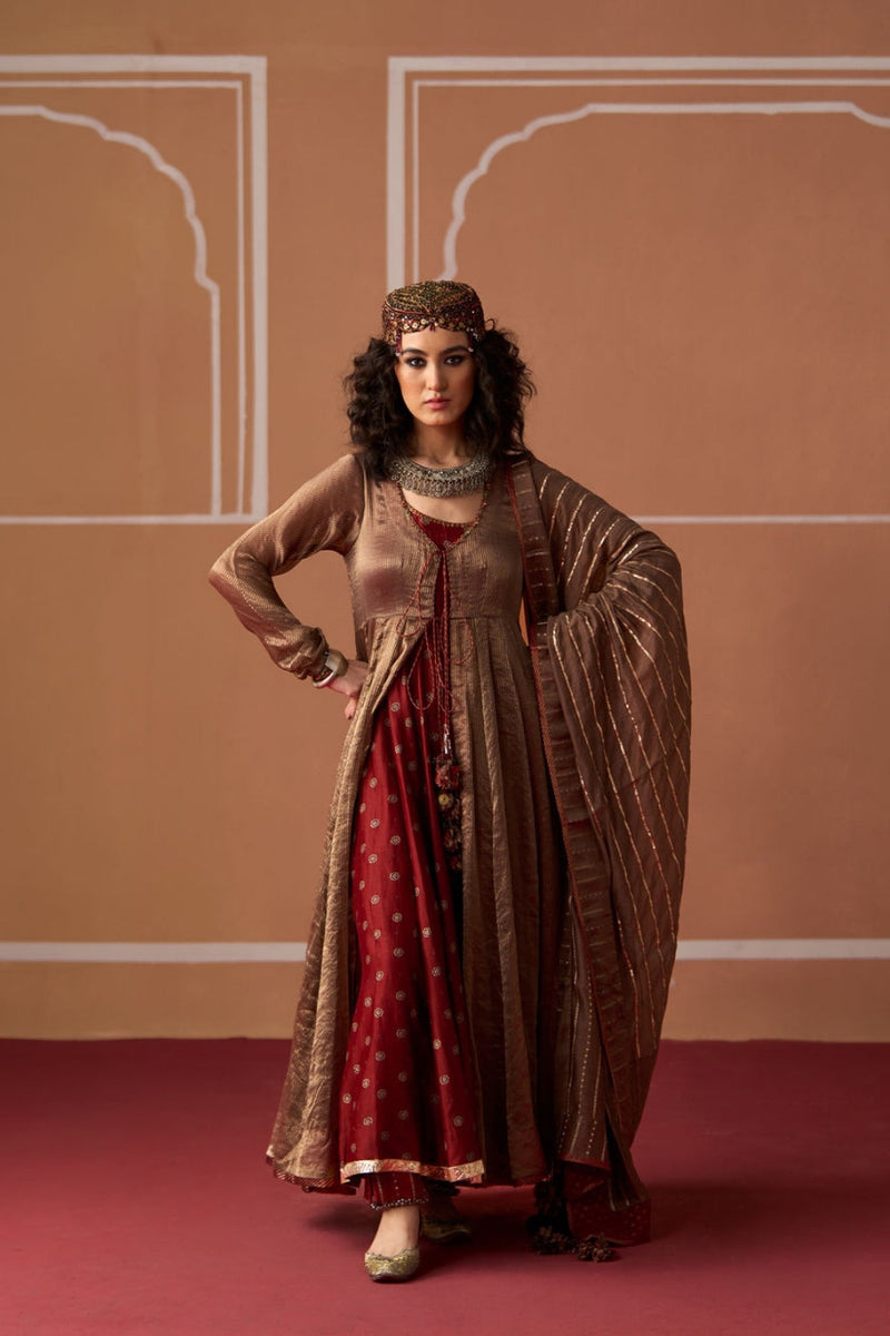 Aashi Kurta chanderi kurta/kurta set by SWATTI KAPOOR in grey, rust for women in Singapore