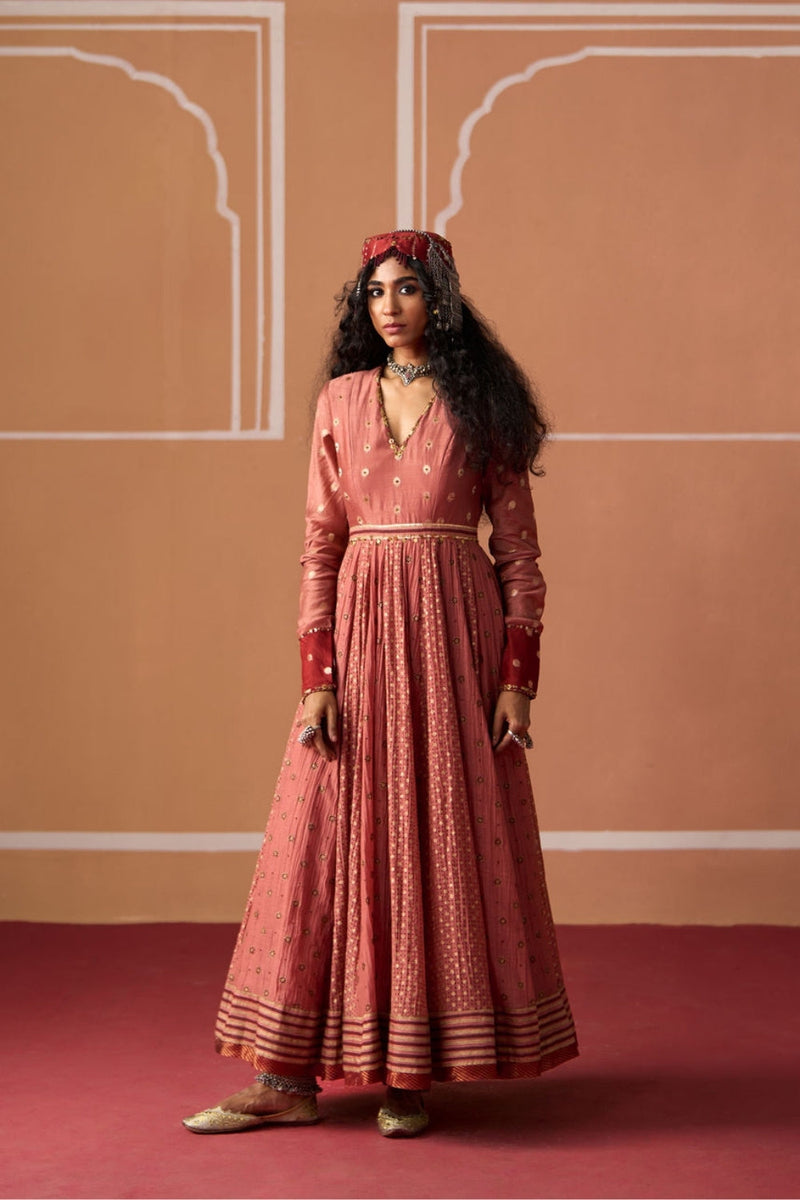 Krisha Kurta Tania Churidar chanderi kurta/kurta set by SWATTI KAPOOR in peach for women in Singapore