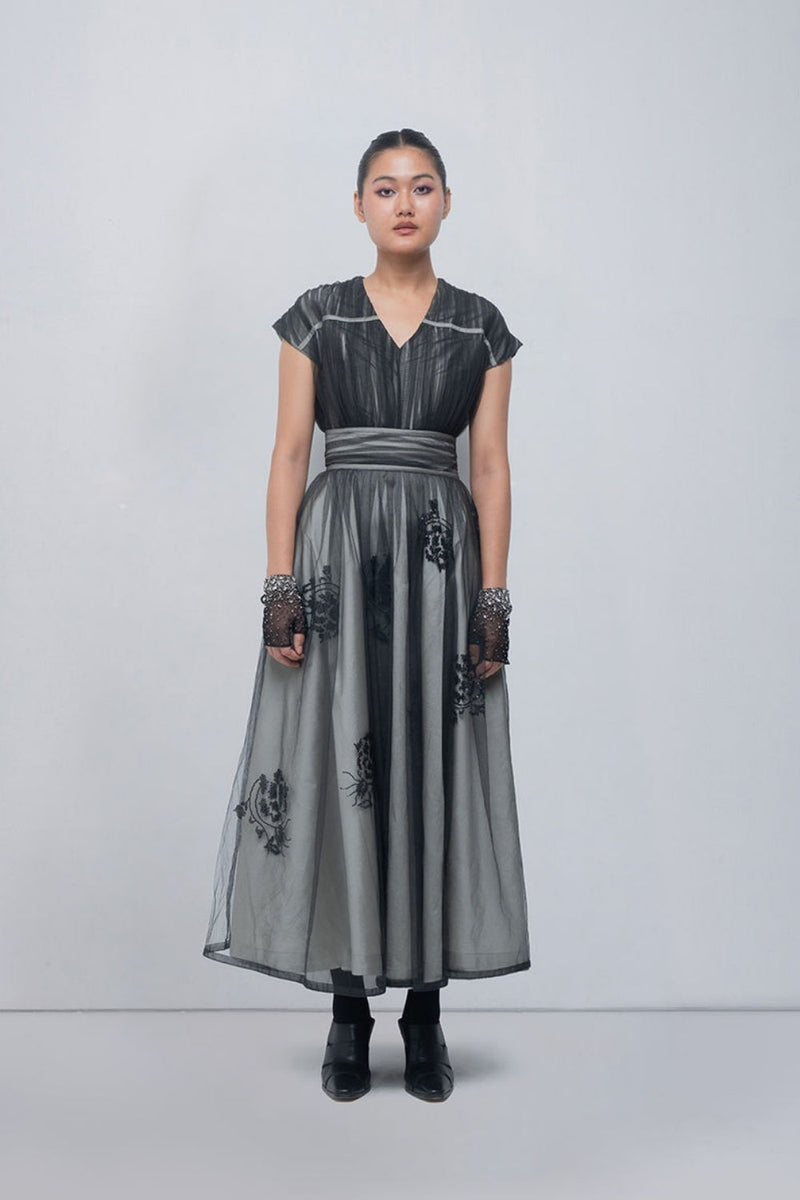 Evara Dress viscose by Leh Studios in silver, black for women in Singapore