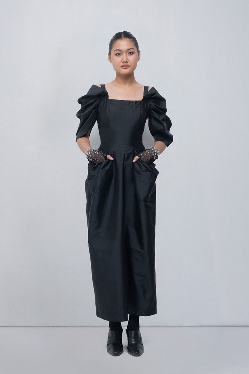 Willie Dress viscose by Leh Studios in black for women in Singapore