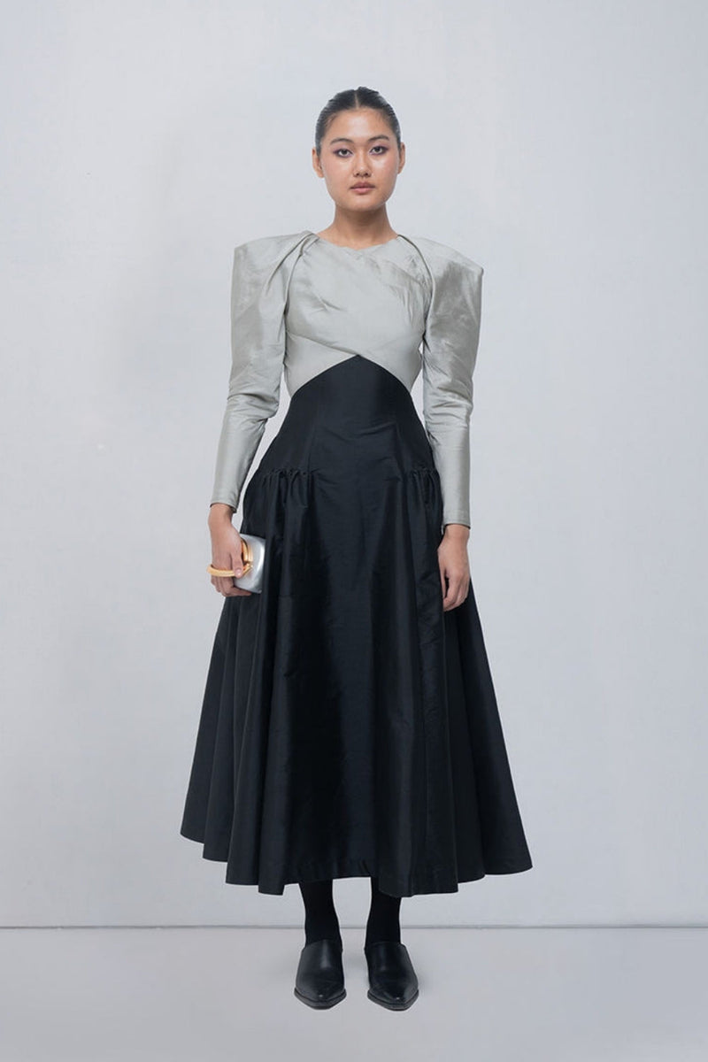 Soraya Dress viscose by Leh Studios in silver, black for women in Singapore