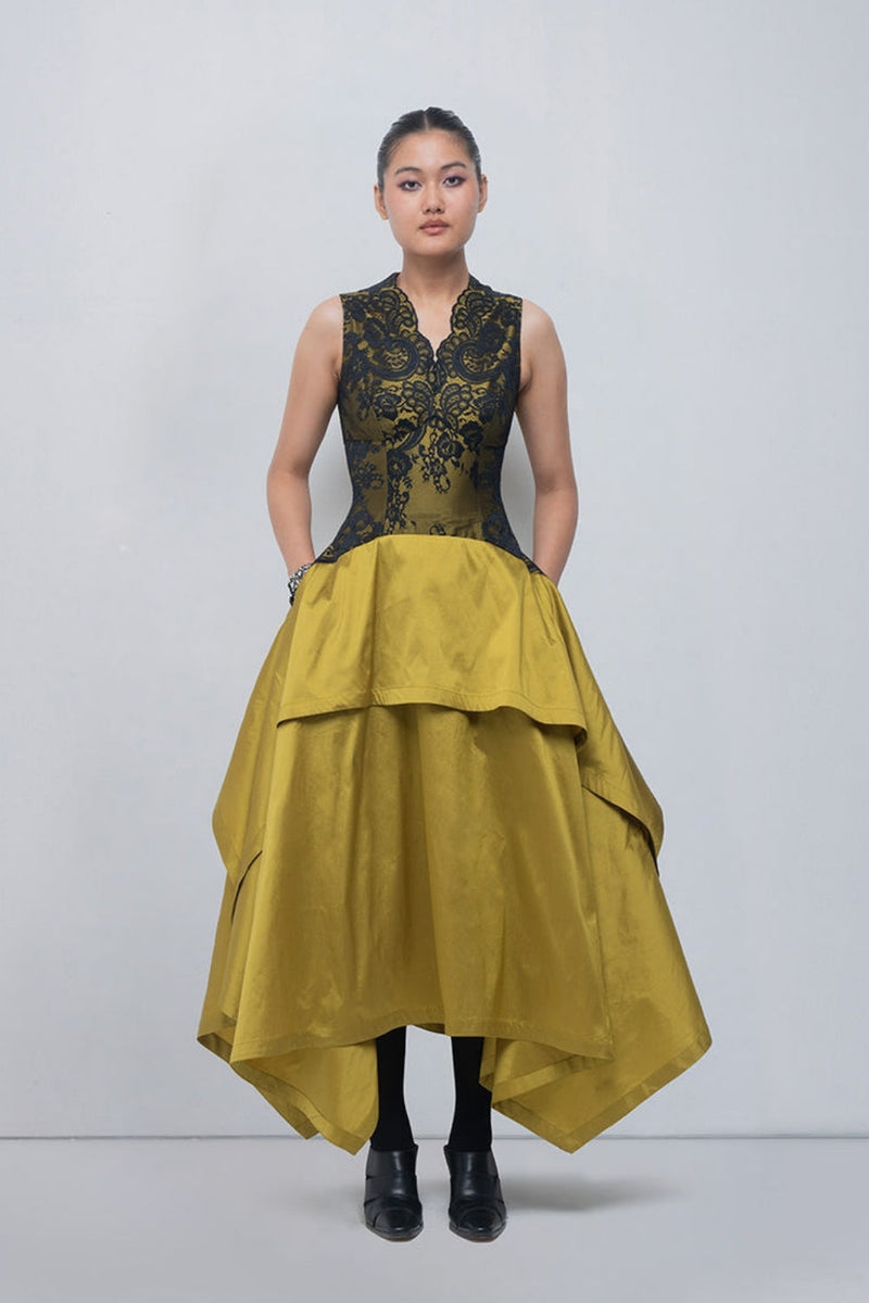 Serra Dress viscose by Leh Studios in black, green for women in Singapore