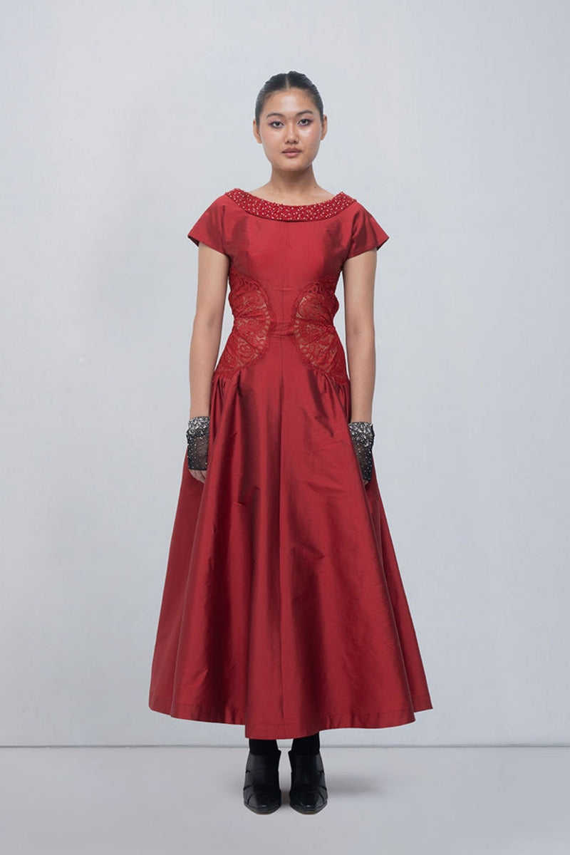 Pauline Dress viscose by Leh Studios in red for women in Singapore
