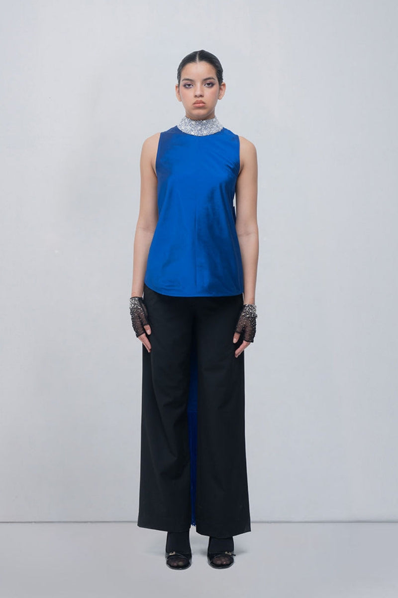 Ondine Top viscose top/shirt by Leh Studios in blue for women in Singapore