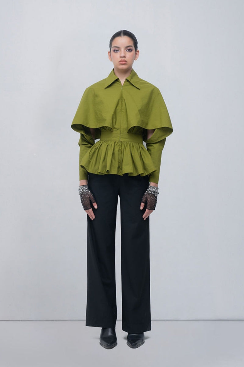 Ninon Top cotton top/shirt by Leh Studios in acid green for women in Singapore