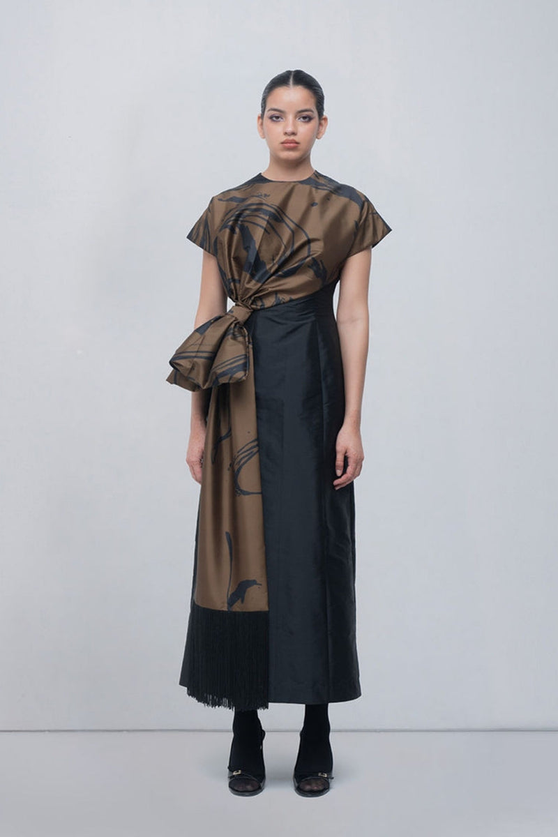 Nadine Knot Dress viscose by Leh Studios in olive, black for women in Singapore