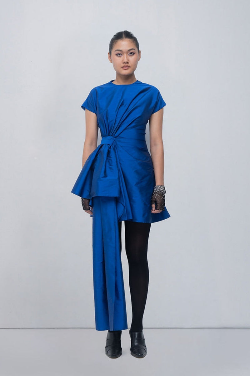 Mysa Draped Dress viscose by Leh Studios in blue for women in Singapore