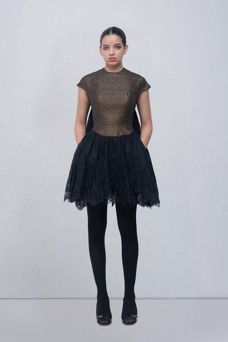 Mina Dress viscose by Leh Studios in gold for women in Singapore