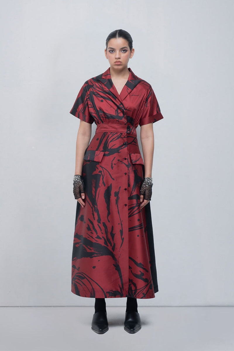 Melis Dress viscose by Leh Studios in red, black for women in Singapore