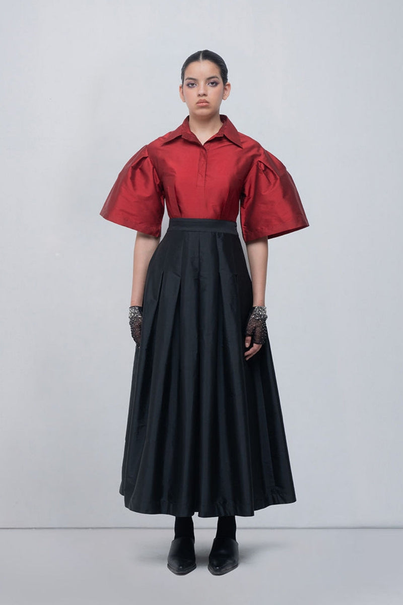 Meego Dress viscose by Leh Studios in red, black for women in Singapore