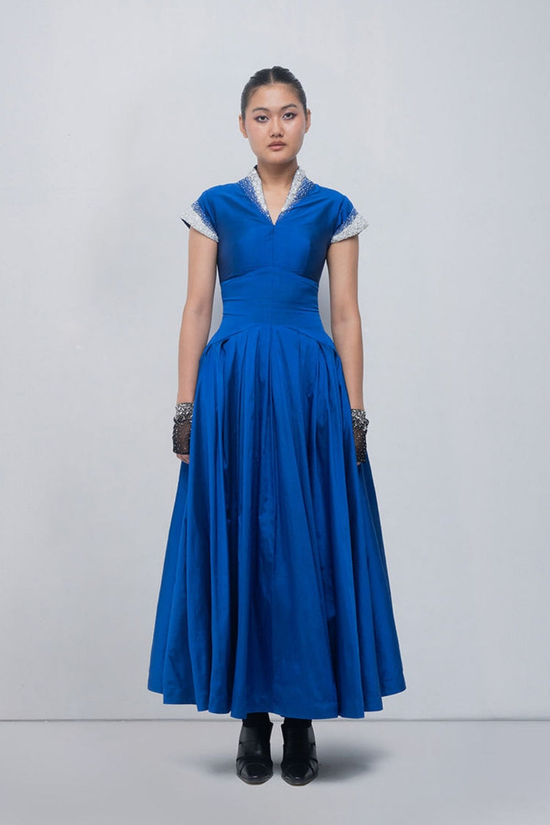 Margarite Dress-Electric Blue viscose by Leh Studios in blue for women in Singapore