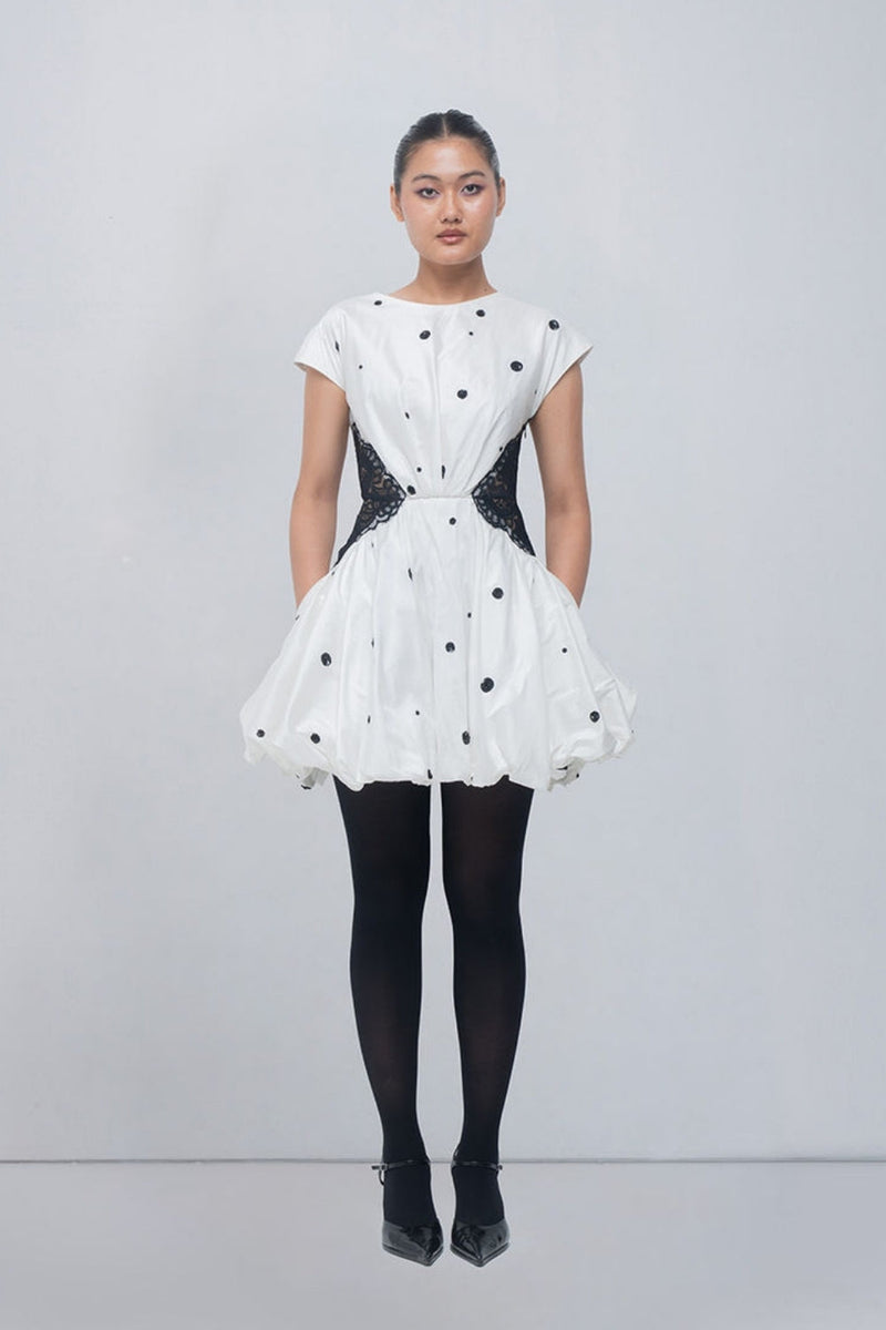 Manta Dress viscose by Leh Studios in ivory, black for women in Singapore