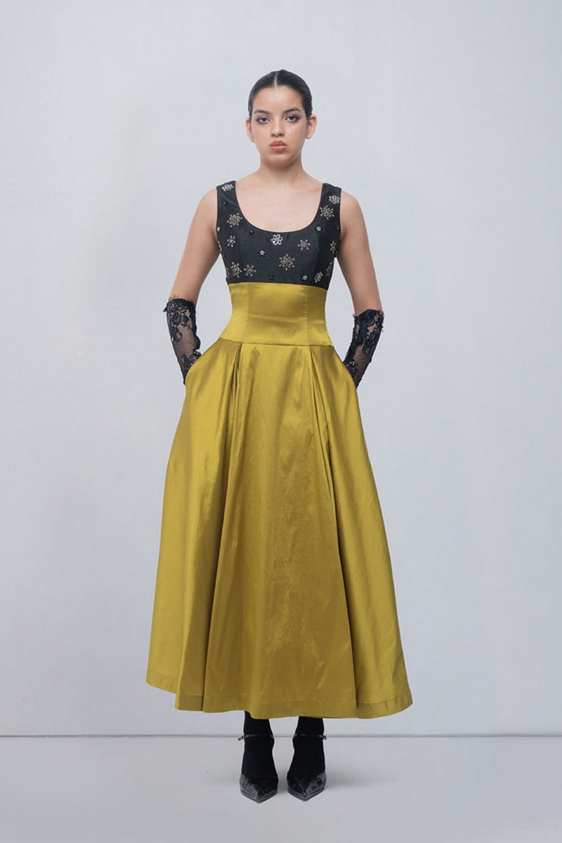Lucile Dress viscose by Leh Studios in black, green for women in Singapore