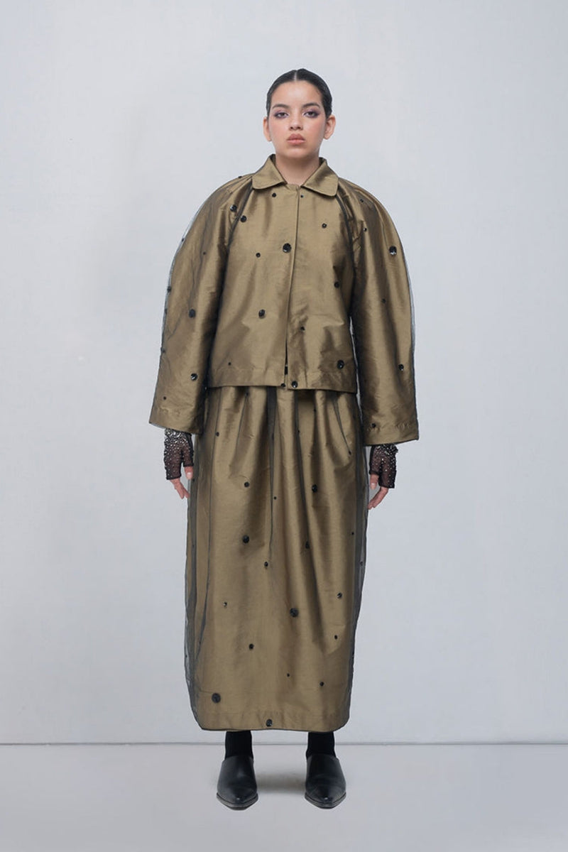 Lacy Jacket viscose jacket/overlay by Leh Studios in golden, black for women in Singapore