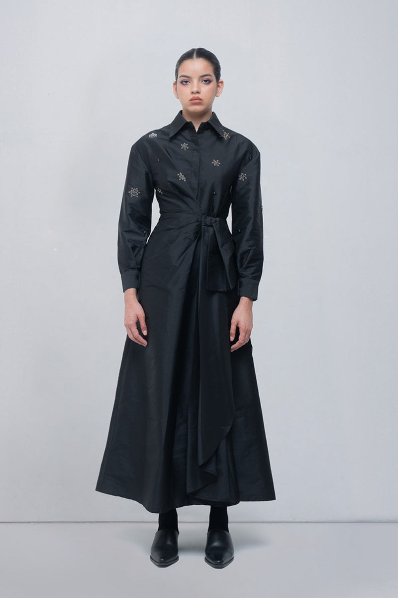 Gabrielle Draped Dress viscose by Leh Studios in black for women in Singapore