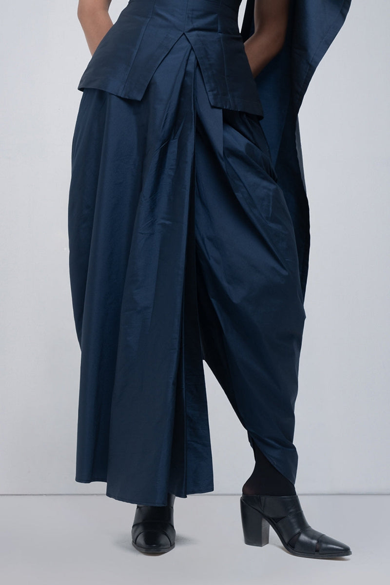 Fiona Draped Pant viscose pants and trousers by Leh Studios in blue for women in Singapore