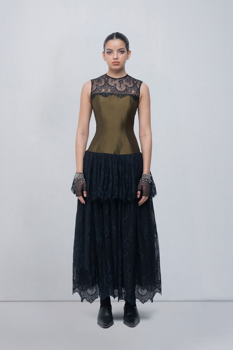 Faye Dress viscose by Leh Studios in olive, black for women in Singapore