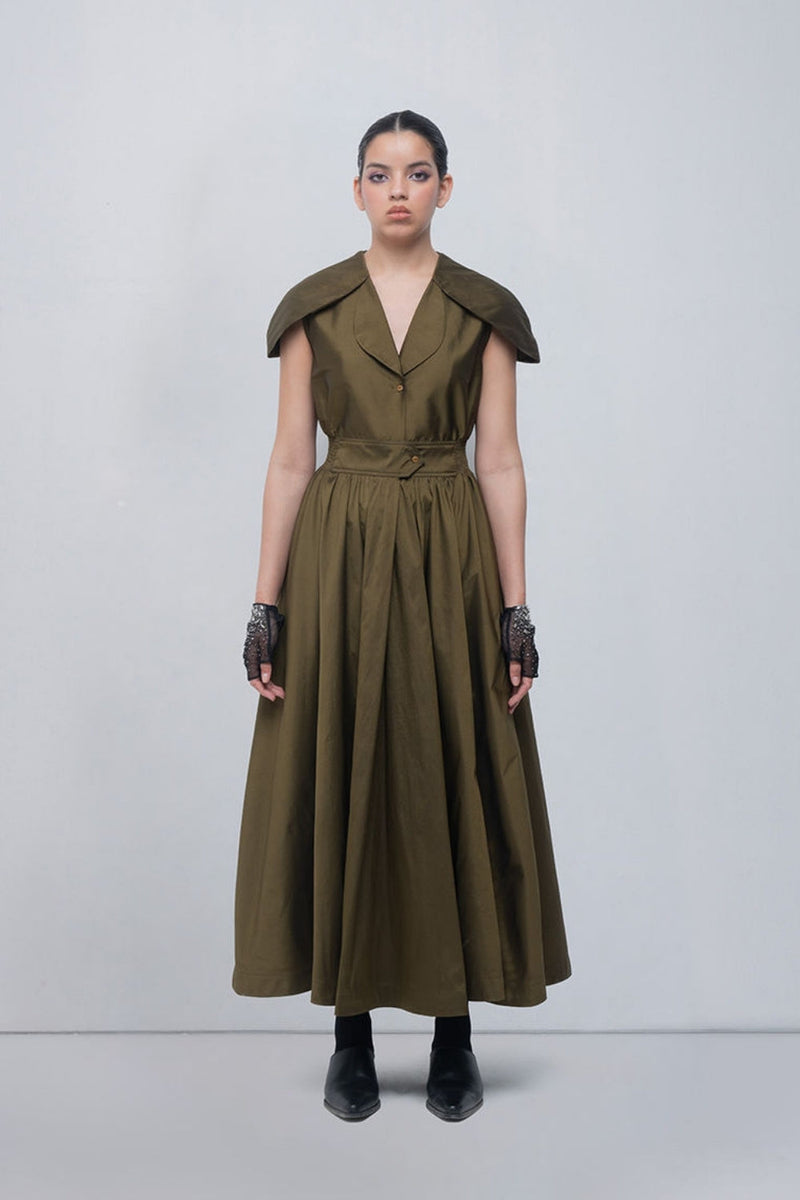 Daria Dress viscose by Leh Studios in olive for women in Singapore