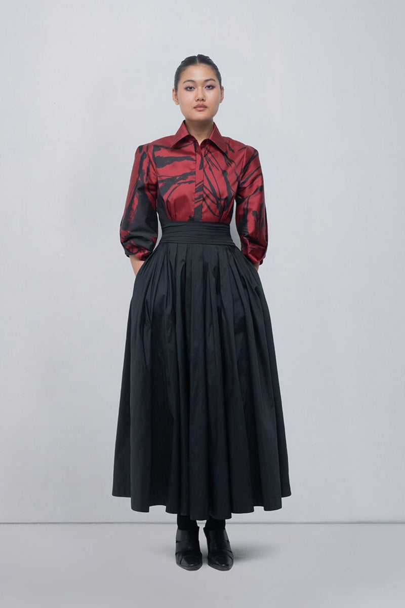 Daphne Dress viscose by Leh Studios in red, black for women in Singapore