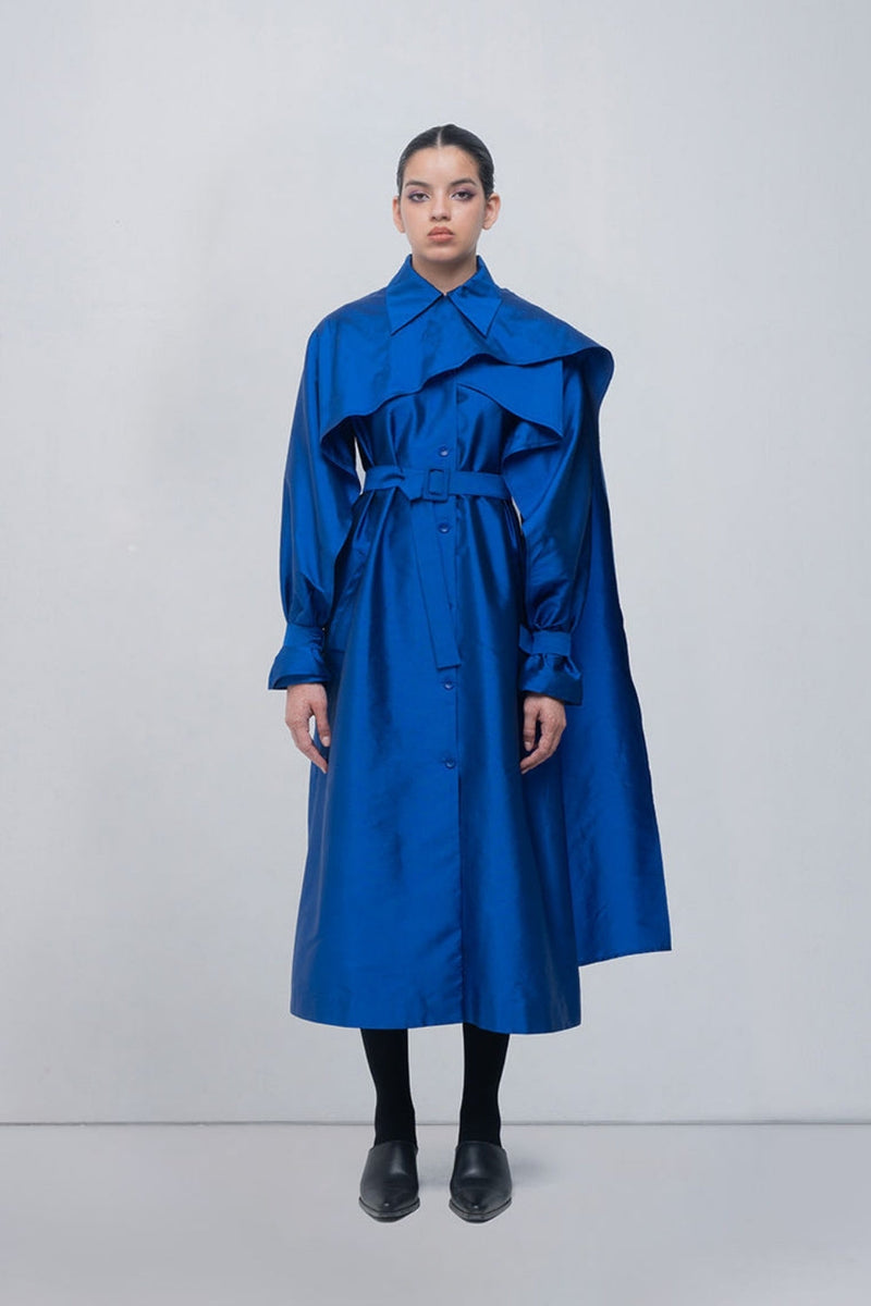 Cleo Trench viscose by Leh Studios in blue for women in Singapore