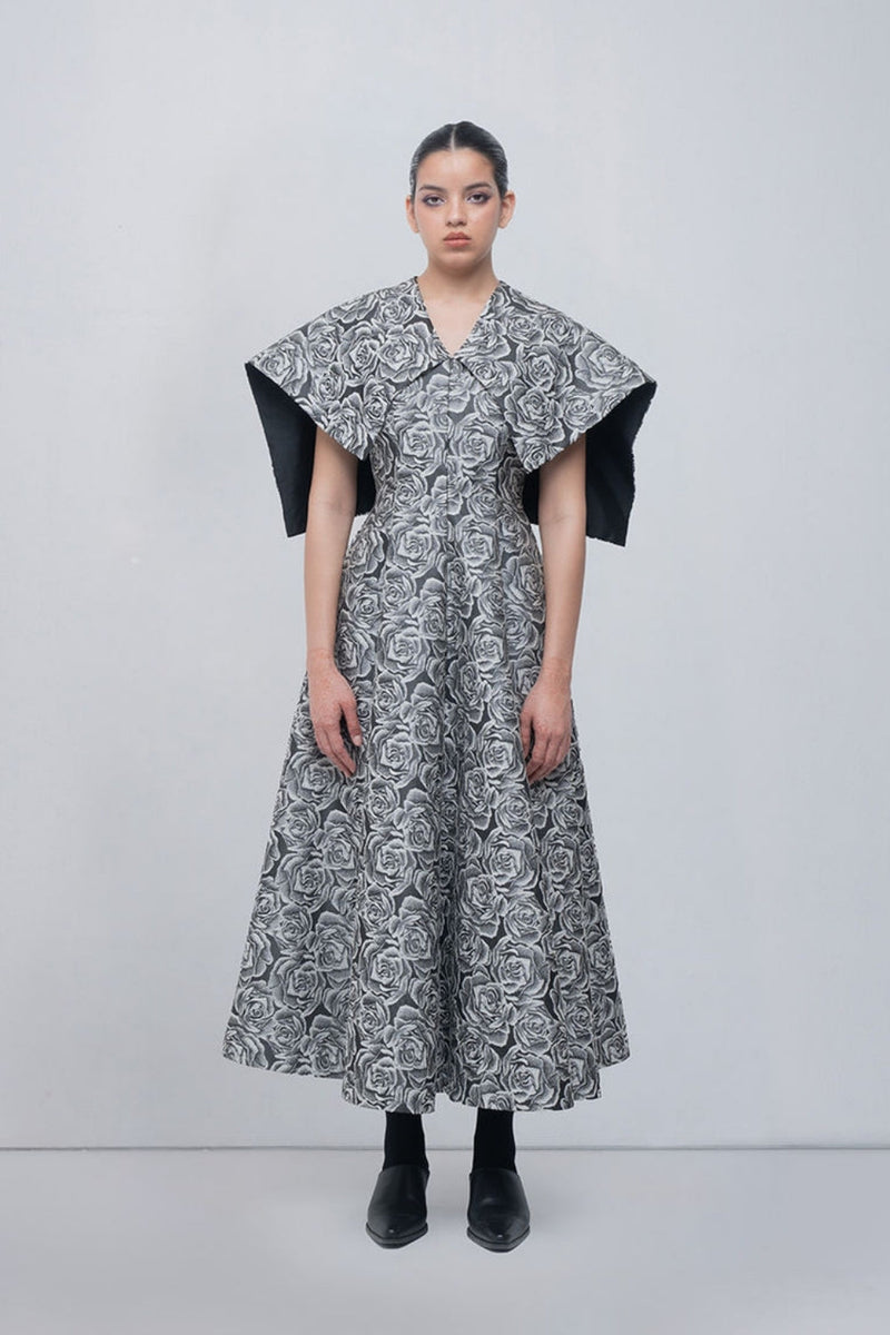 Beatrice Dress viscose by Leh Studios in black, grey for women in Singapore