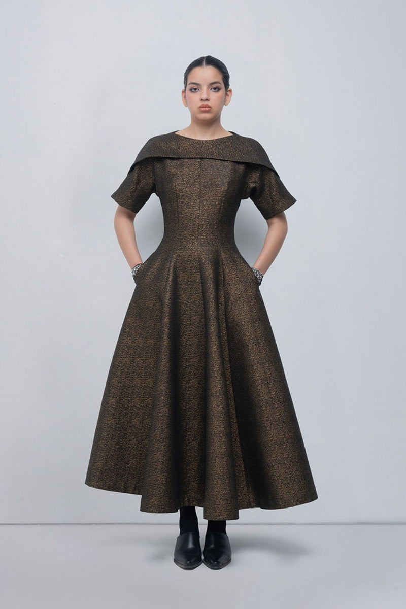 Aria Dress viscose by Leh Studios in gold for women in Singapore
