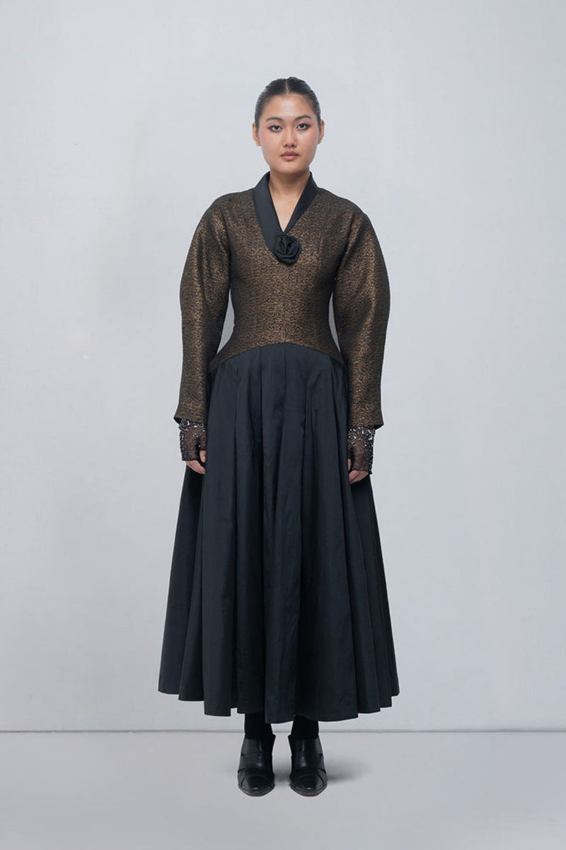 Anyma Dress viscose by Leh Studios in gold, black for women in Singapore