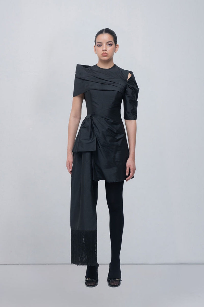 Amary Draped Dress viscose by Leh Studios in black for women in Singapore