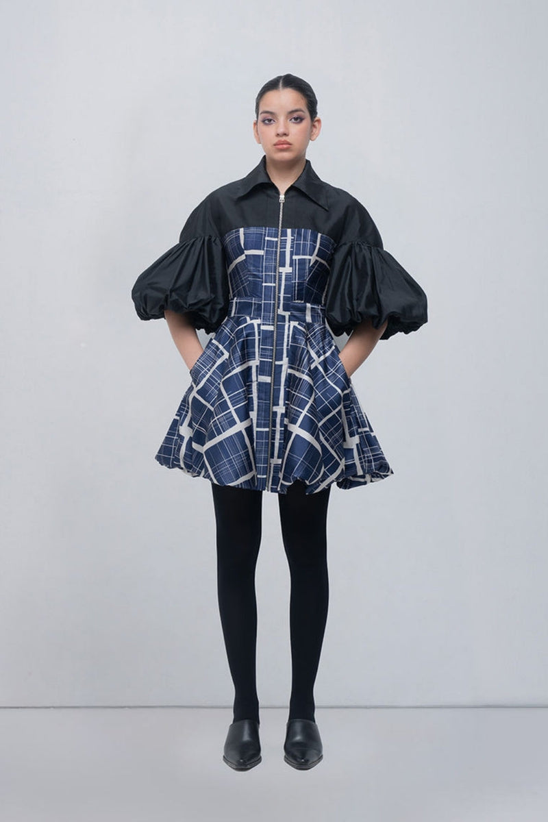 Agatha Dress viscose by Leh Studios in black, blue/beige for women in Singapore